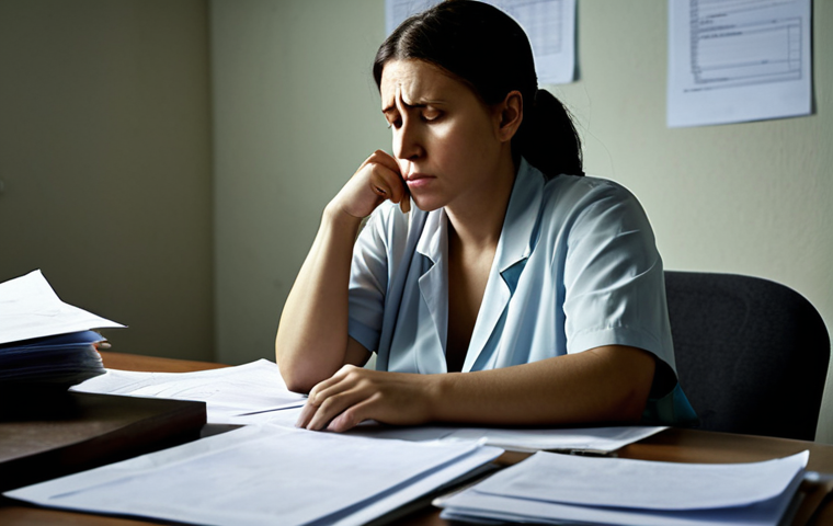 **
A therapist sitting in a dimly lit office, looking thoughtful and slightly weary, with papers scattered on their desk. In the background, a faint, blurred image represents the emotional struggles of various patients. Focus on conveying empathy and the weight of emotional burdens. Use soft, muted colors with a touch of melancholy. Keywords: empathy, counselor, burnout, support, mental health.
**