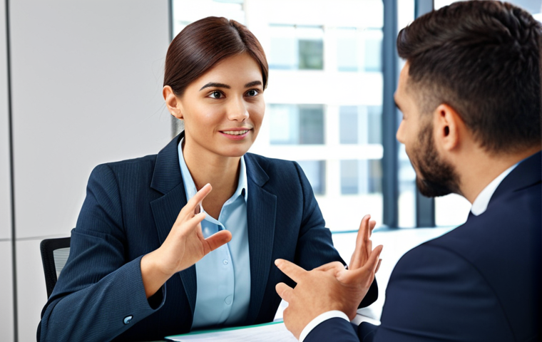 Assertive Communication in a Workplace**
"A professional setting showcasing a business meeting where a woman in a modest business suit is clearly and respectfully expressing her needs to her colleagues, fully clothed, safe for work, appropriate content, professional environment, perfect anatomy, natural pose, well-formed hands, proper finger count, family-friendly, modern office background."
**