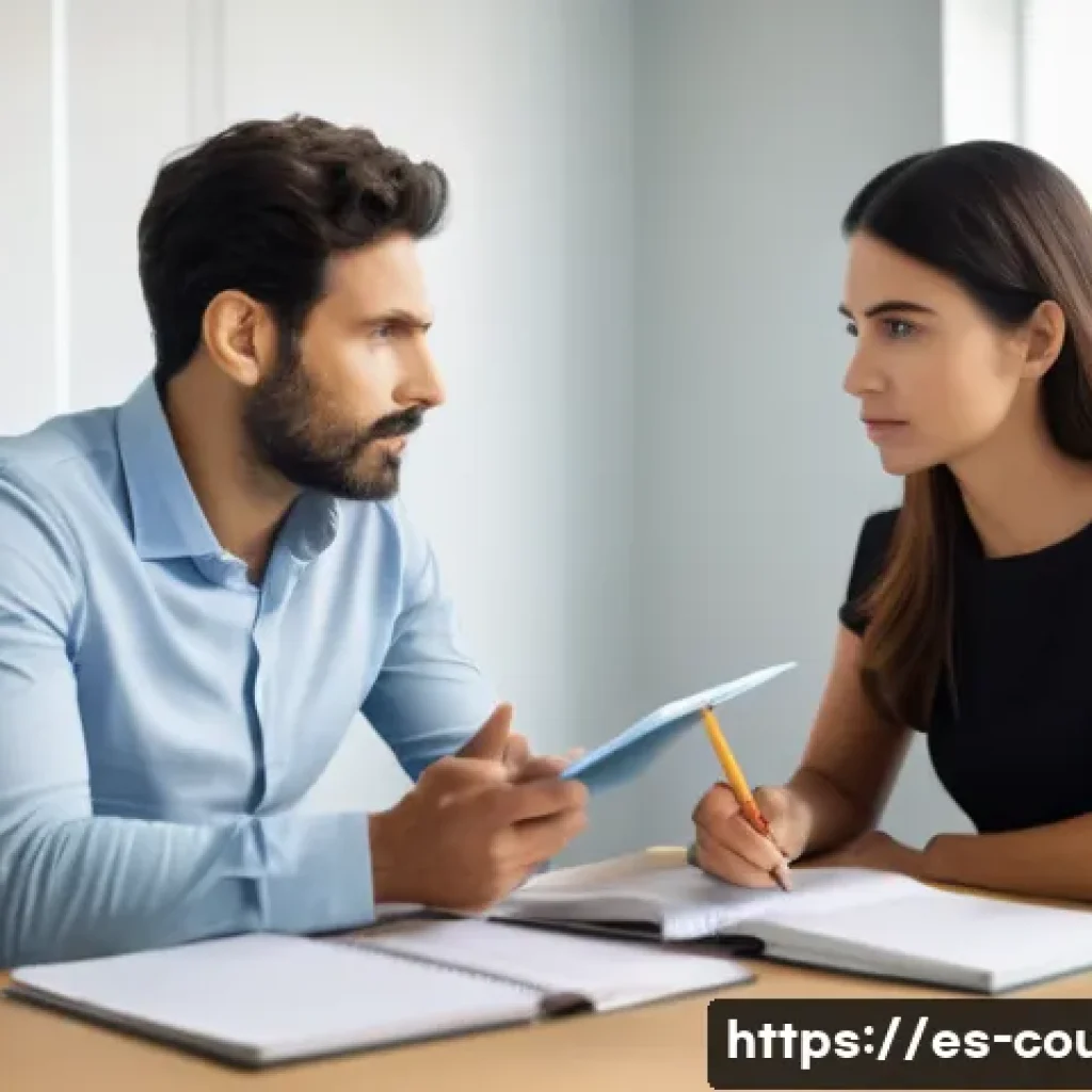 상담심리사 자격증 시험 가이드 - A professional counseling session scene set in a modern Spanish-speaking mental health clinic, showi...