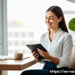 Home 21 상담심리사로서 자기 관리 방법 - A serene therapy room scene featuring a professional female therapist in business casual attire, sit...